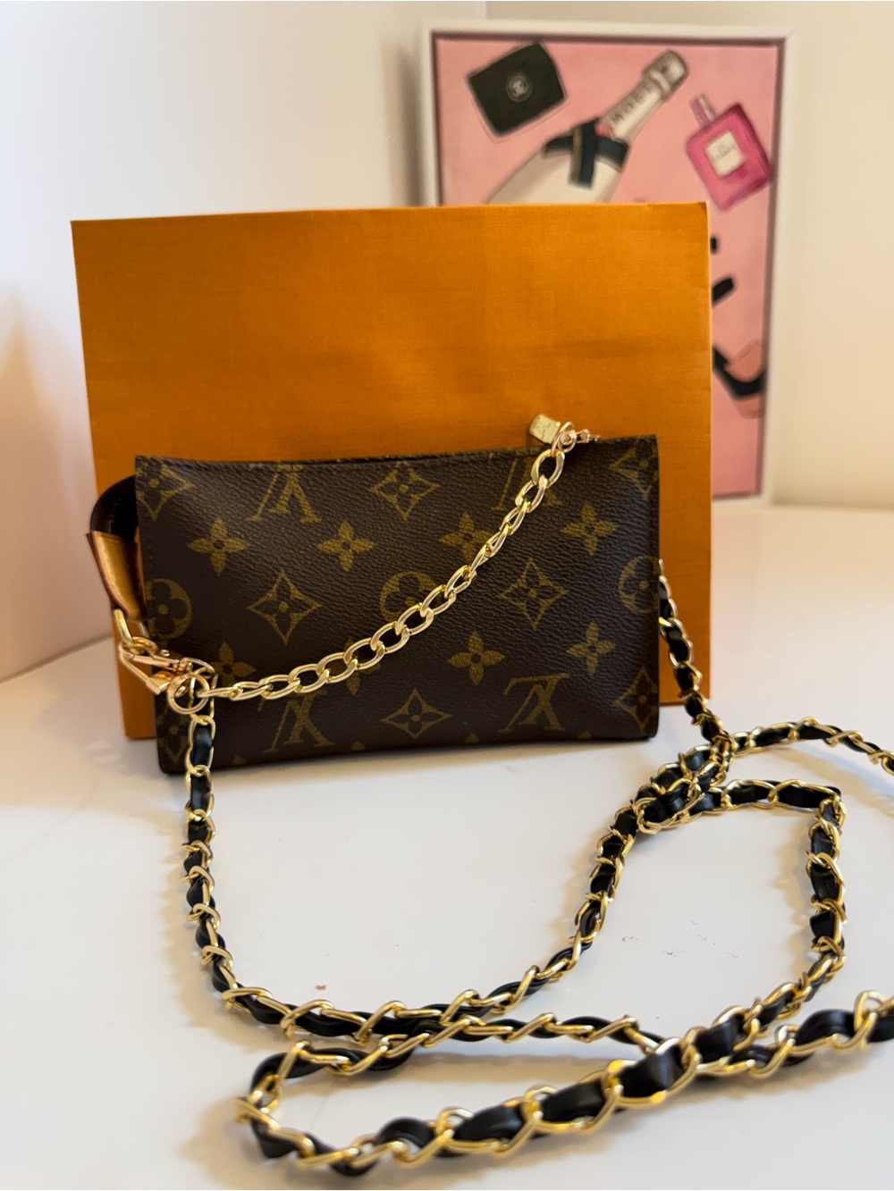Authentic Louis Vuitton Bucket Pouch Monogram PM with unbranded chain 🌟